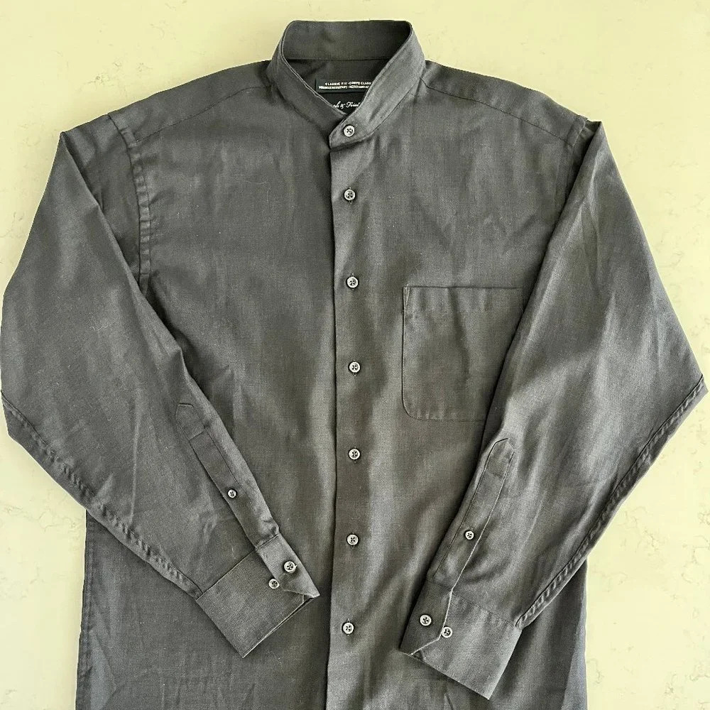 Joseph & Feiss Classic Fit Lg Slv Mandarin Collar Button Down Shirt Black Sz M